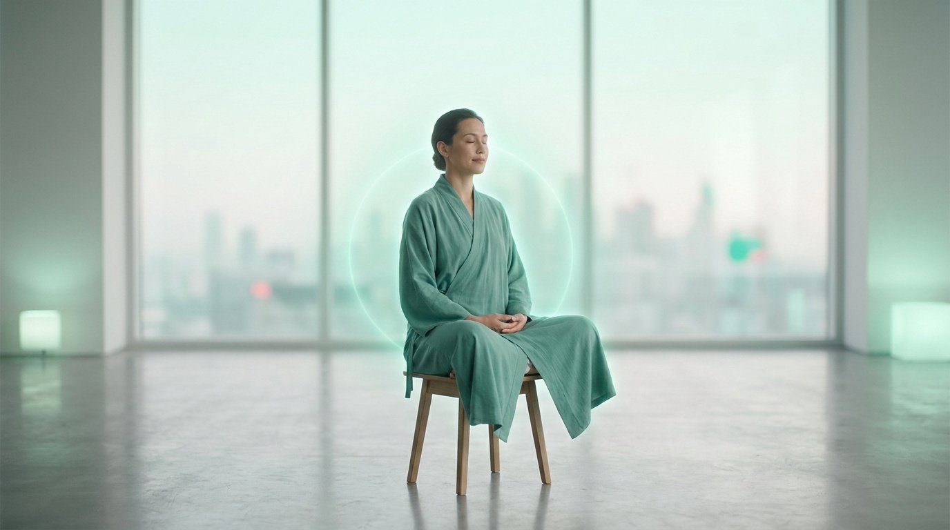Femme dans une ambiance matinale calme, illustration de couverture pour la cohérence cardiaque anti-stress