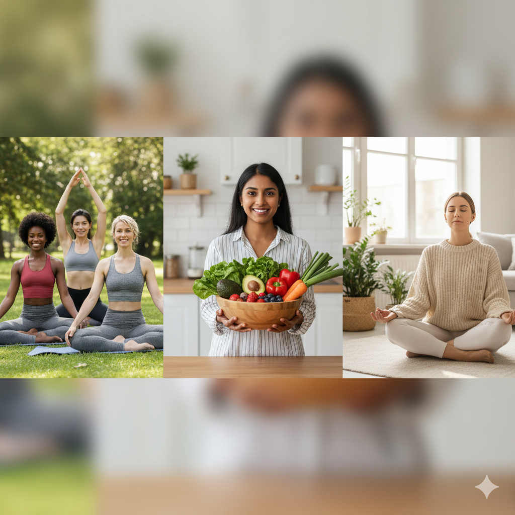 scéne représentant le sport, la nutrition et le bien être