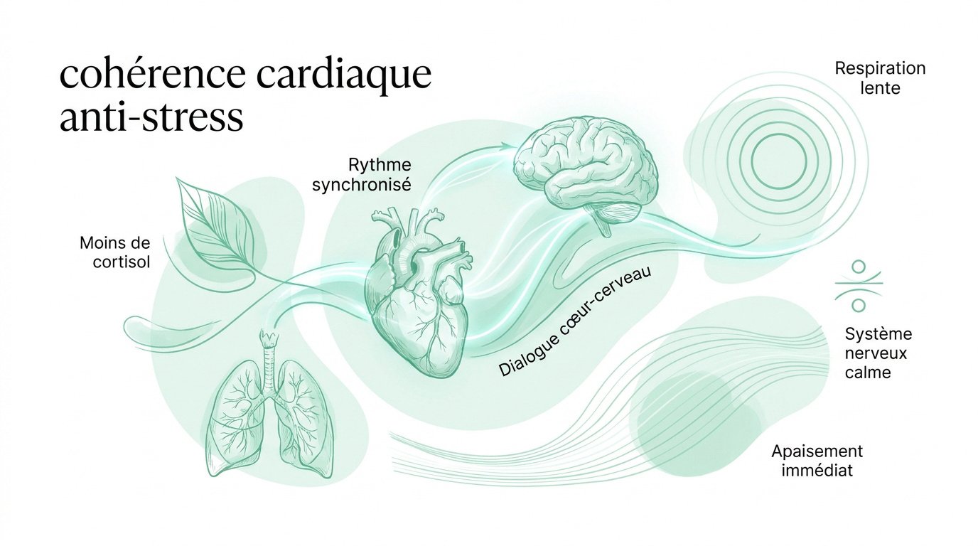 Femme pratiquant la respiration pour la cohérence cardiaque anti-stress