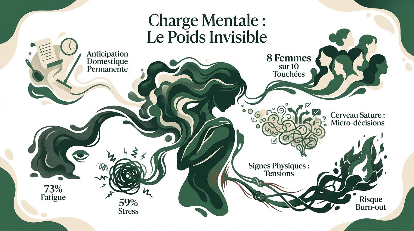 Illustration de la charge mentale et du poids invisible de l'organisation domestique