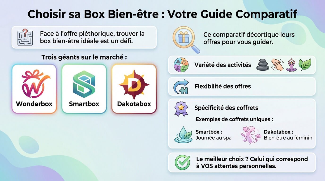 Comparatif box bien-être : choisir entre Wonderbox, Smartbox et Dakotabox