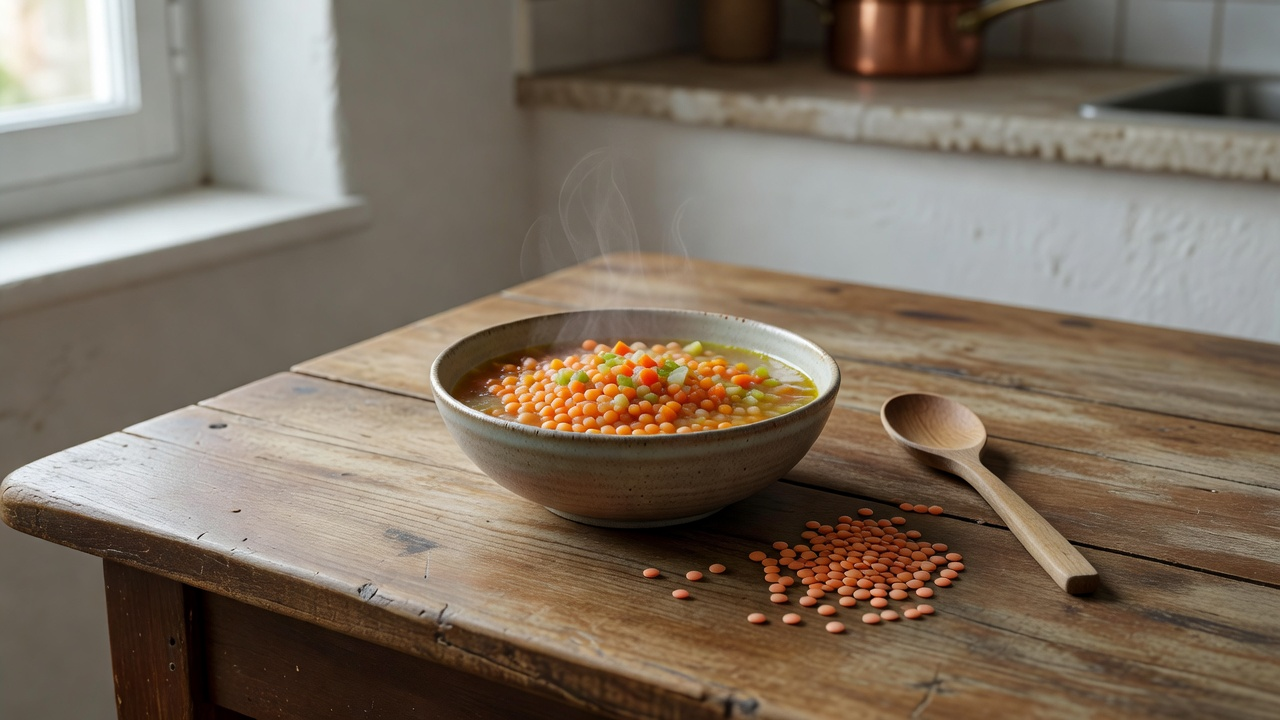 bols de lentilles et de pois chiches cuits posés sur une table de cuisine lumineuse