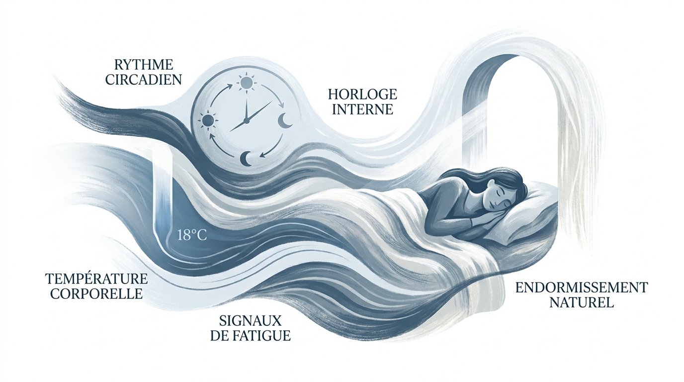 Représentation visuelle d'une routine de sommeil apaisante pour adulte favorisant la récupération