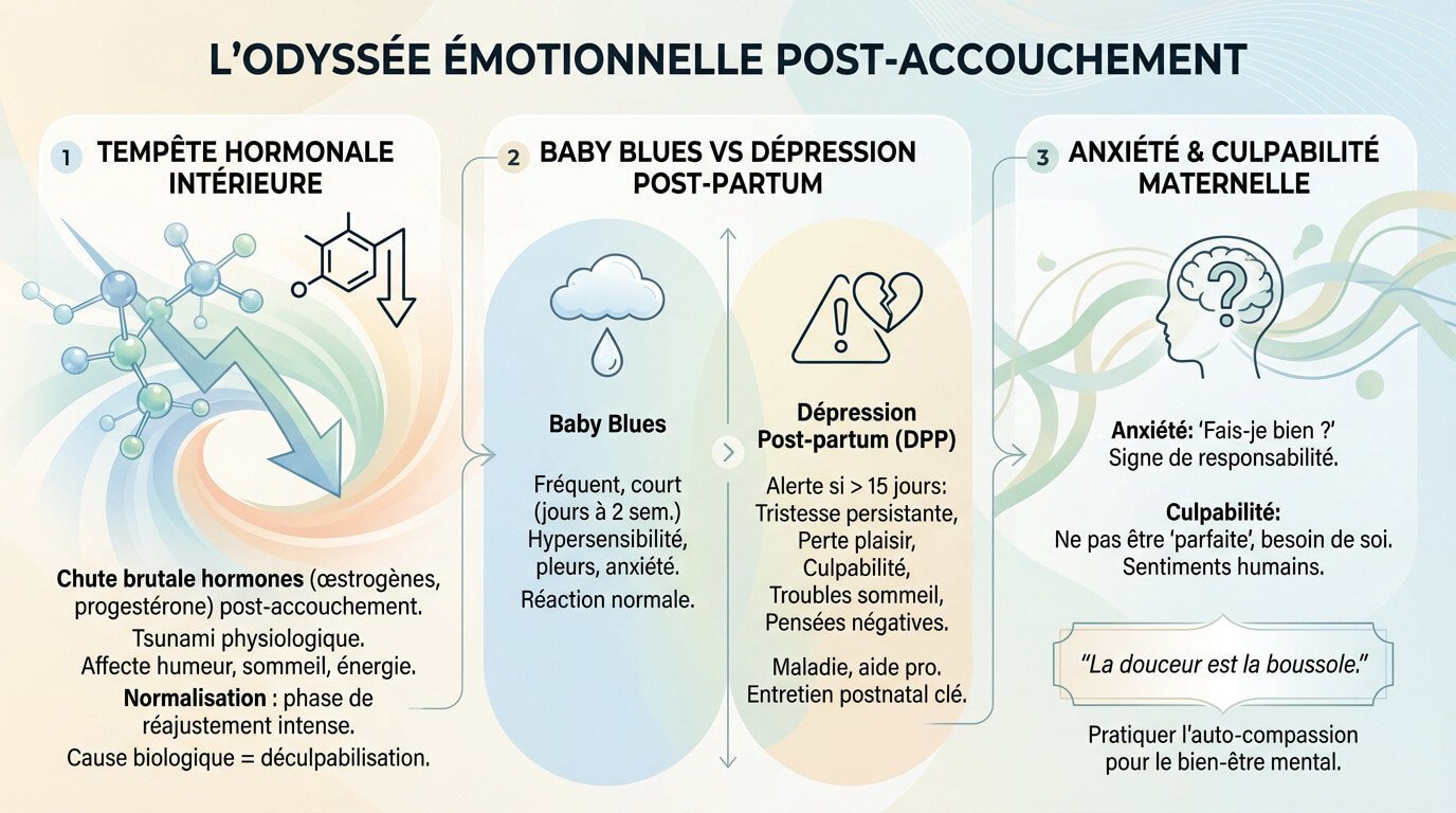 Maman sereine prenant soin de son bien-être émotionnel après l'accouchement