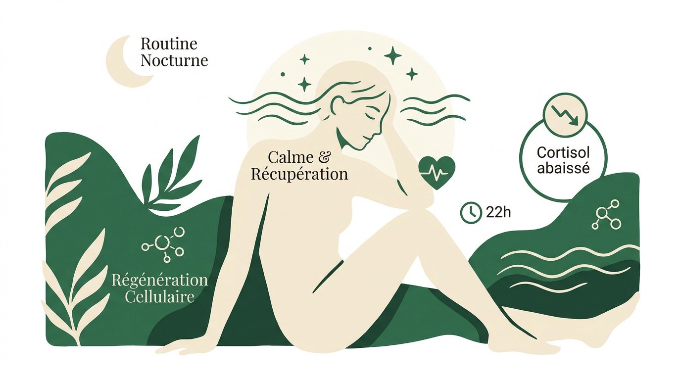 Femme pratiquant une routine du soir apaisante pour réduire son stress